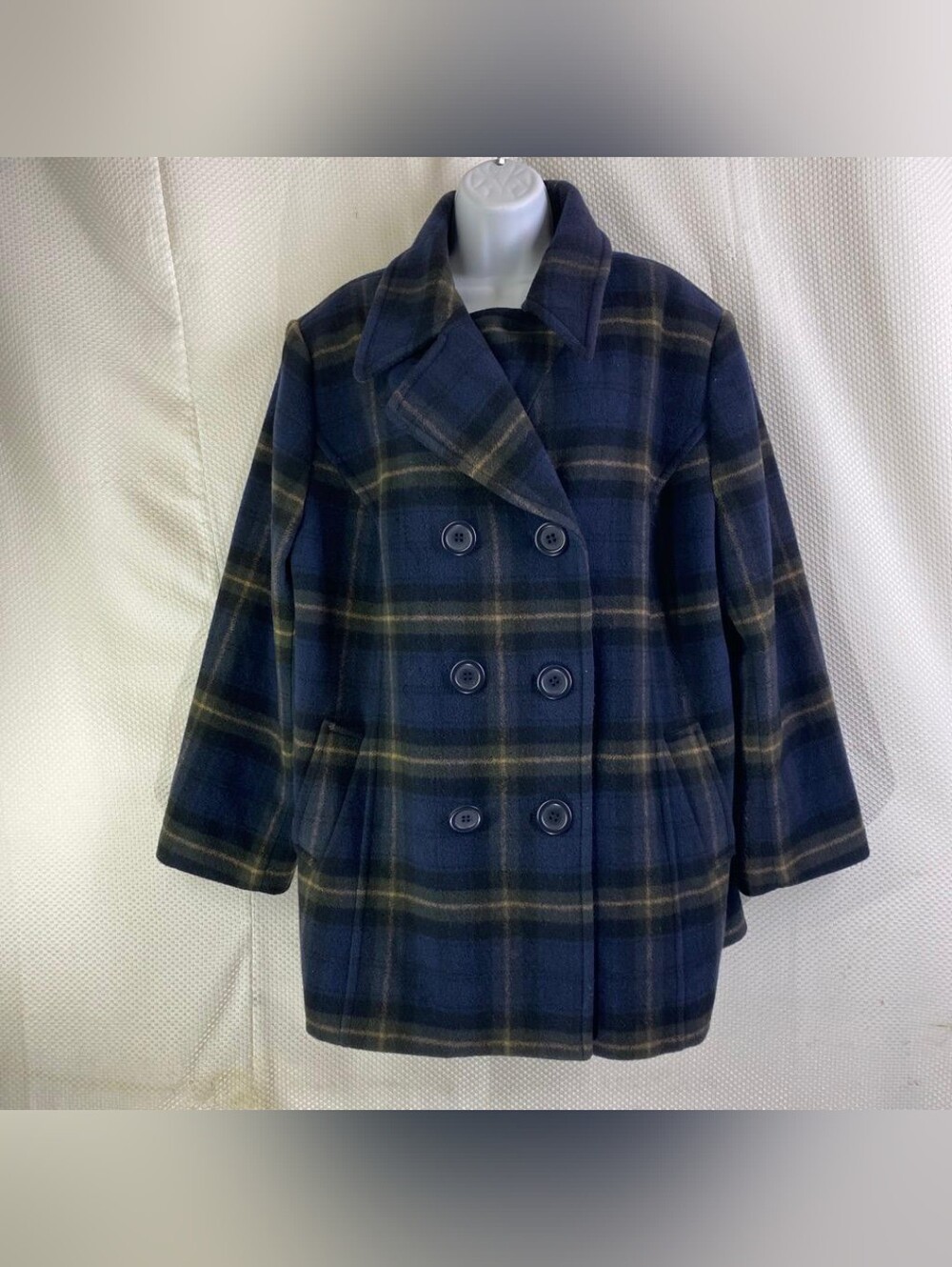 Chadwicks Navy and Green Plaid Wool Peacoat Size 18W